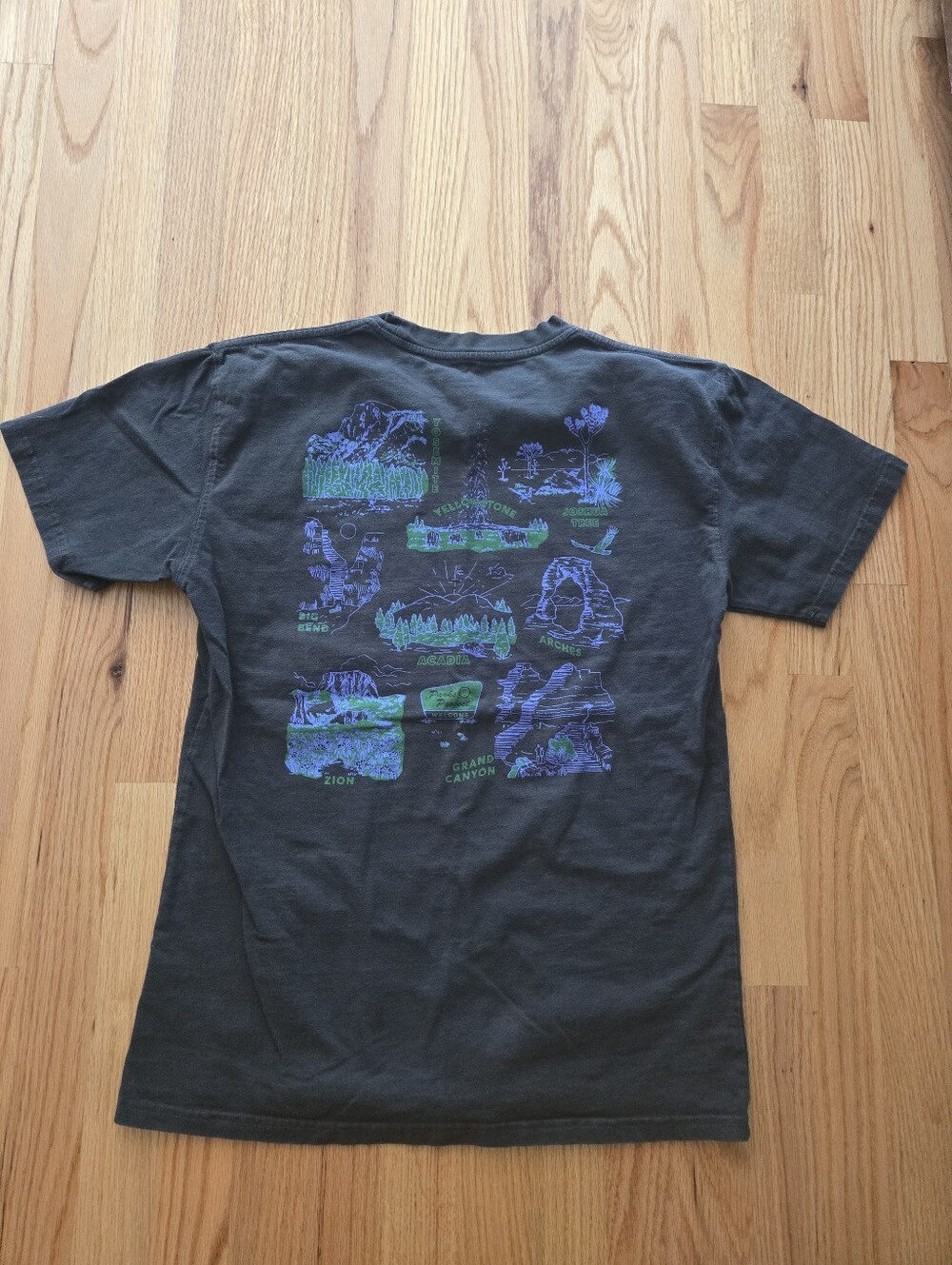 Parks Project Black Tee with Purple & Green Park Prints Unisex Medium - Picture 5 of 5